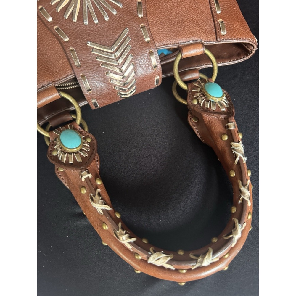 BCB Girls Brown Leather Bag In Western Style With Turquoise - Picture 9 of 16